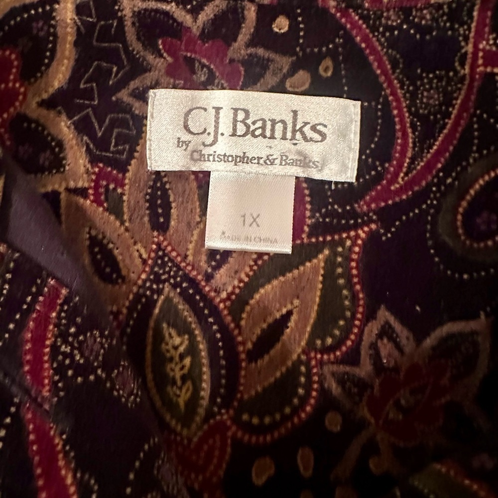Crushed Velvet Vintage Paisley Jacket Brown Burgundy Gold Whimsigoth Sz 1X - Picture 8 of 14